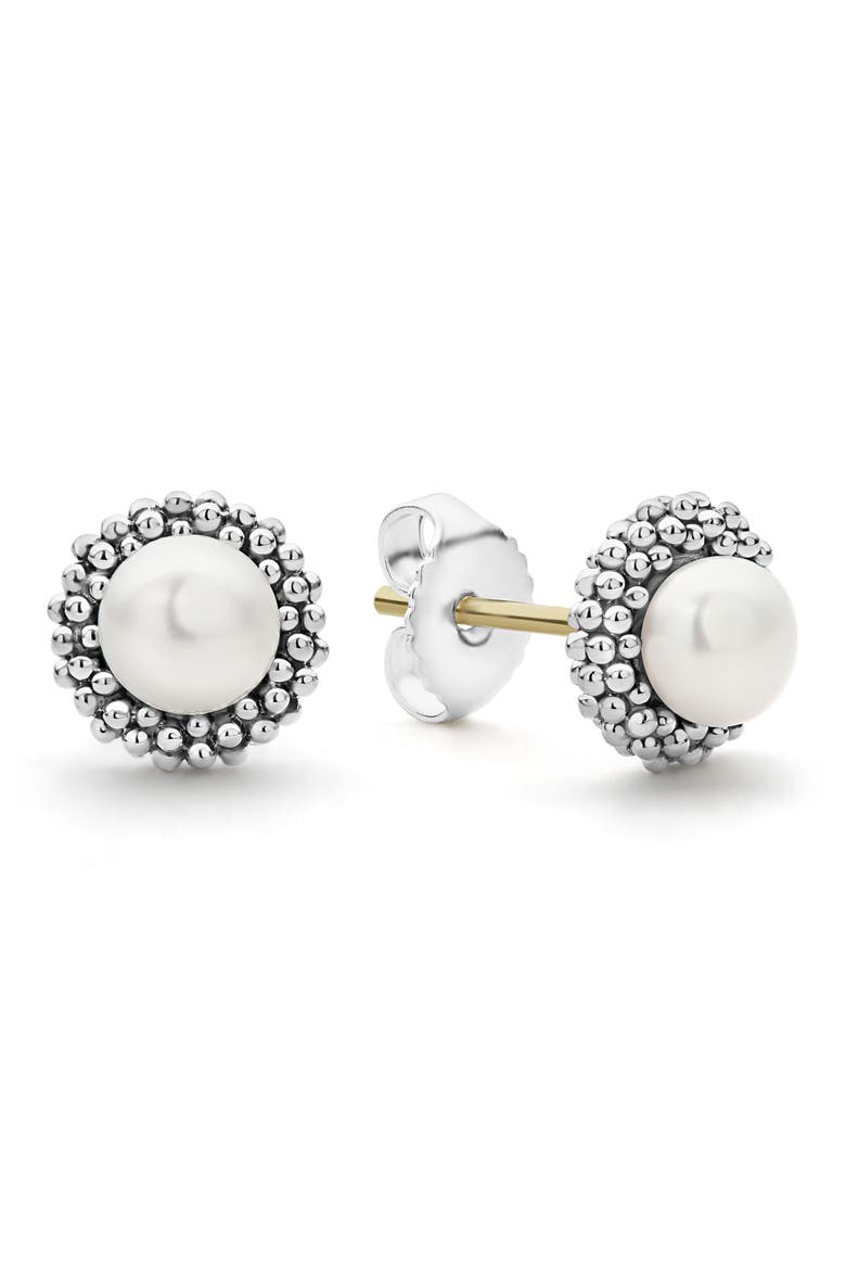 Kinder Luna Freshwater Pearl Stud Earrings, Alternate, color, STERLING SILVER/ FW PEARL