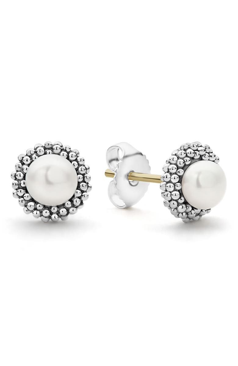 LAGOS Kinder Luna Freshwater Pearl Stud Earrings, Alternate, color, Sterling Silver/ Fw Pearl