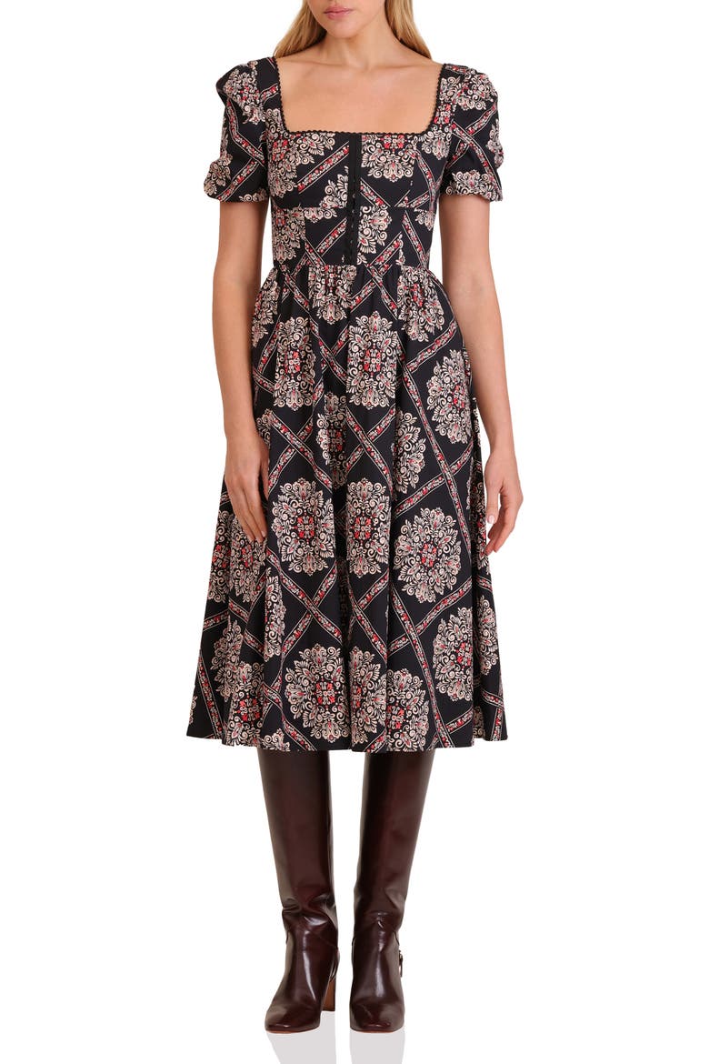 Botanical Print Corset Bodice Stretch Cotton Midi Dress video