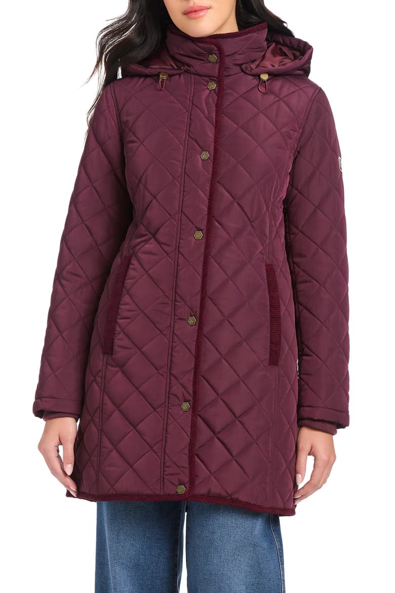 Water Resistant Quilted Coat with Removable Hood, Main, color, WINE TASTING