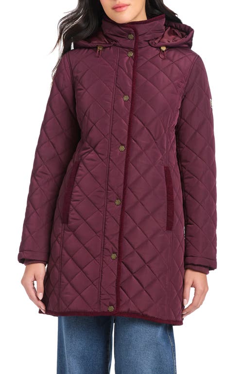 Vince Camuto Water Resistant Quilted Coat With Removable Hood In Burgundy