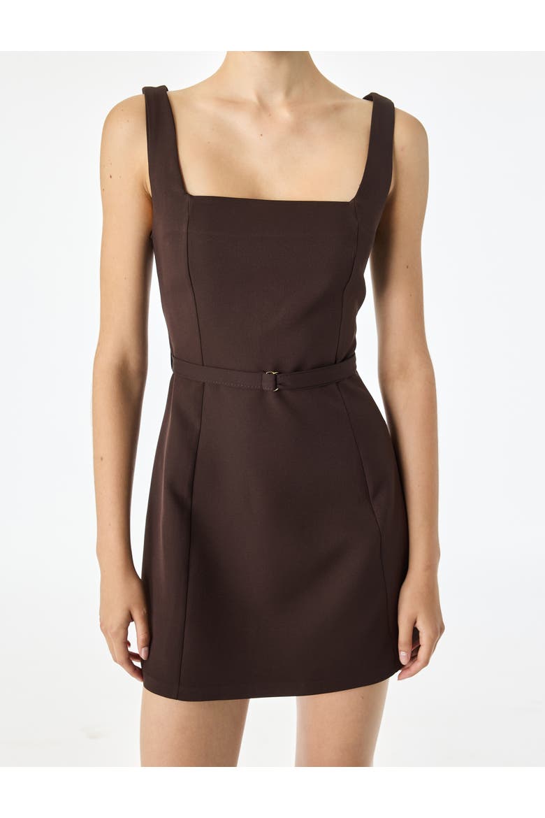 Square Neck Sleeveless Belted Mini Dress, Alternate, color, BROWN