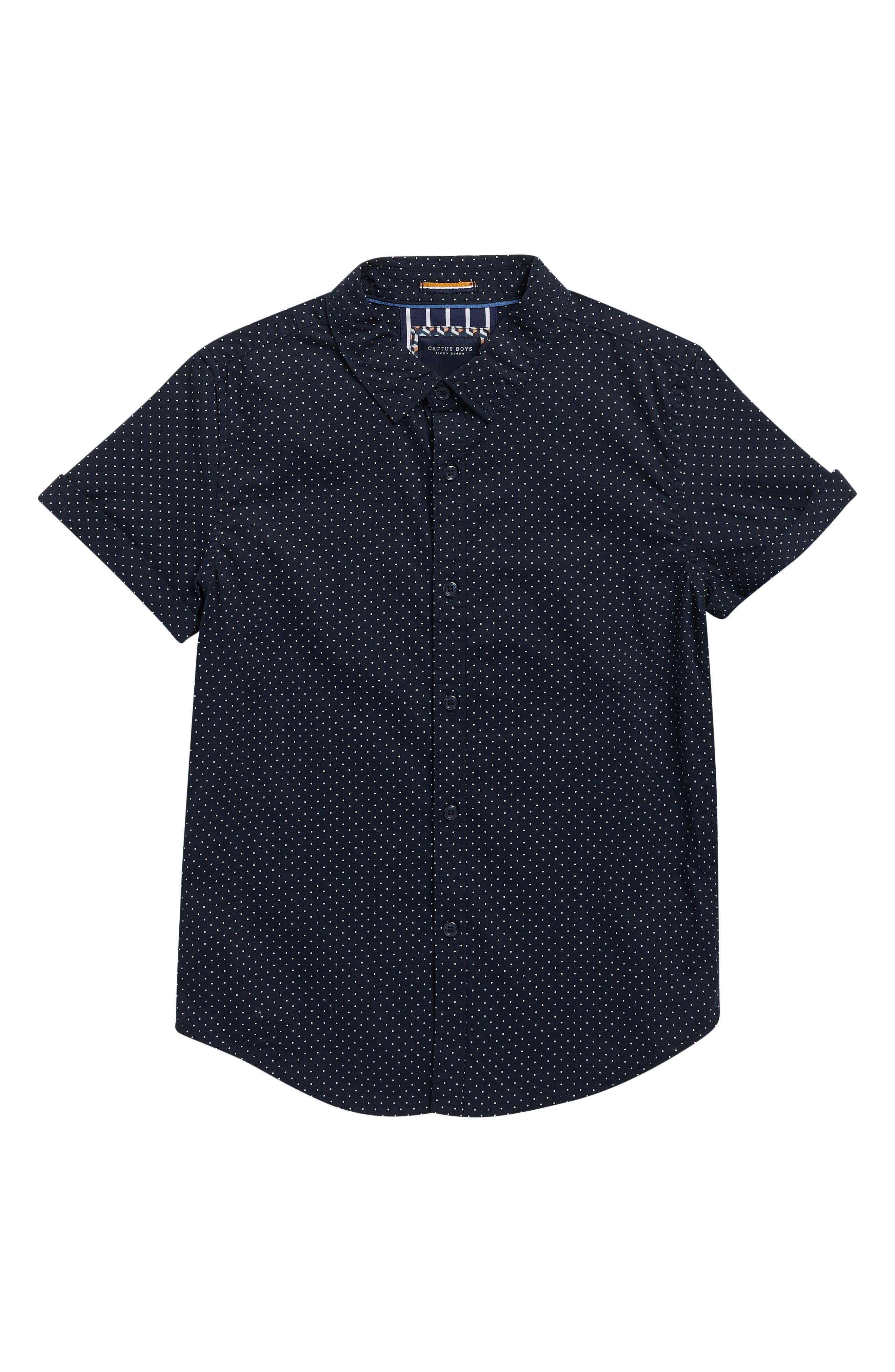 DENIM AND FLOWER Kids' Pin Dot Short Sleeve Button-Up Shirt