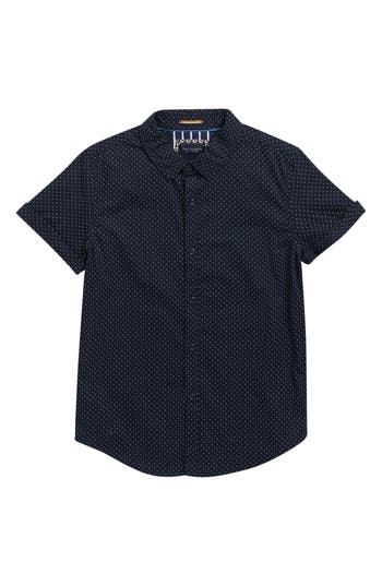 Denim And Flower Kids' Pin Dot Short Sleeve Button-up Shirt In Blue