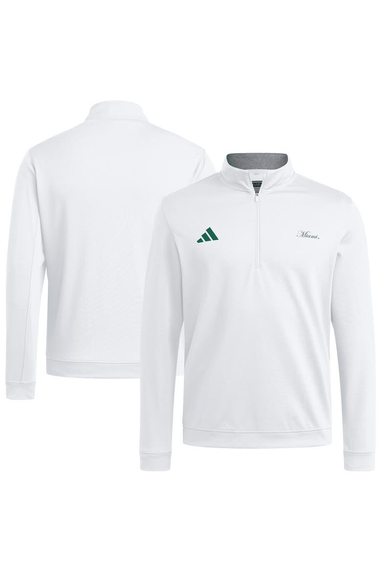 Men's adidas White Miami Hurricanes Elevated Quarter-Zip Jacket, Alternate, color, White