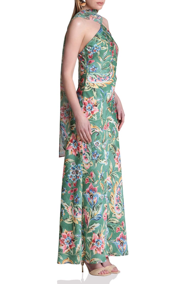 Avec Les Filles Print Scarf Sleeveless Maxi Dress, Alternate, color, Olive Damask