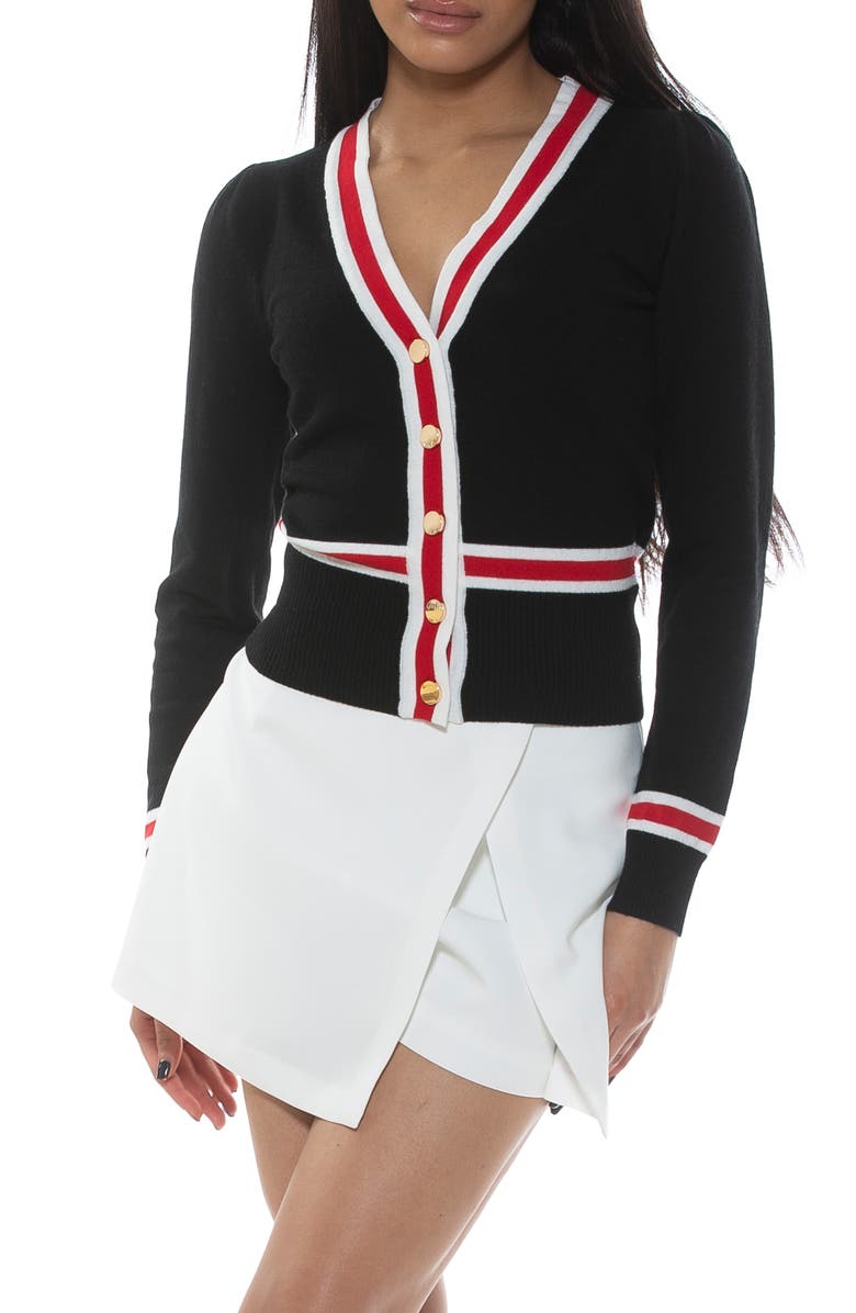 Alexia Admor Contrast Trim Long Sleeve Cardigan, Alternate, color, 