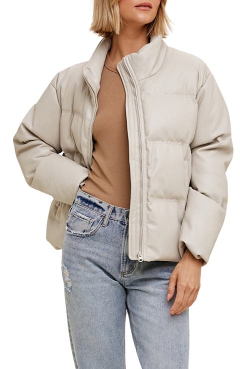 Faux Leather Puffer Jacket