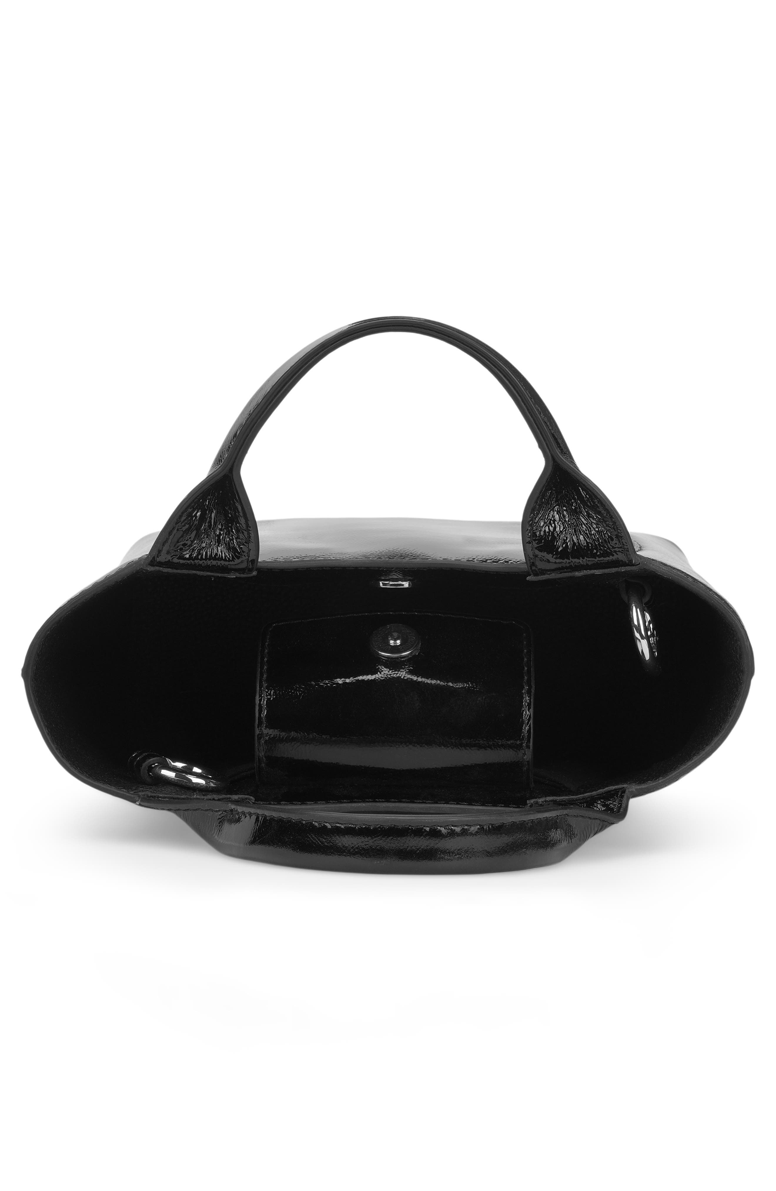 Katrina Mini Crinkled Leather Tote, Alternate, color, BLACK