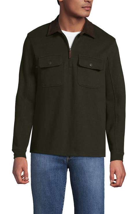 Long Sleeve Corduroy Collar Bedford Rib Quarter Zip