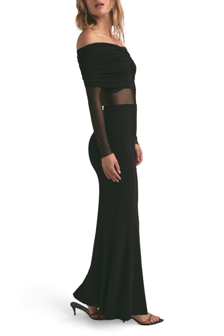 The New Era Off the Shoulder Long Sleeve Jersey Maxi Dress, Alternate, color, BLACK