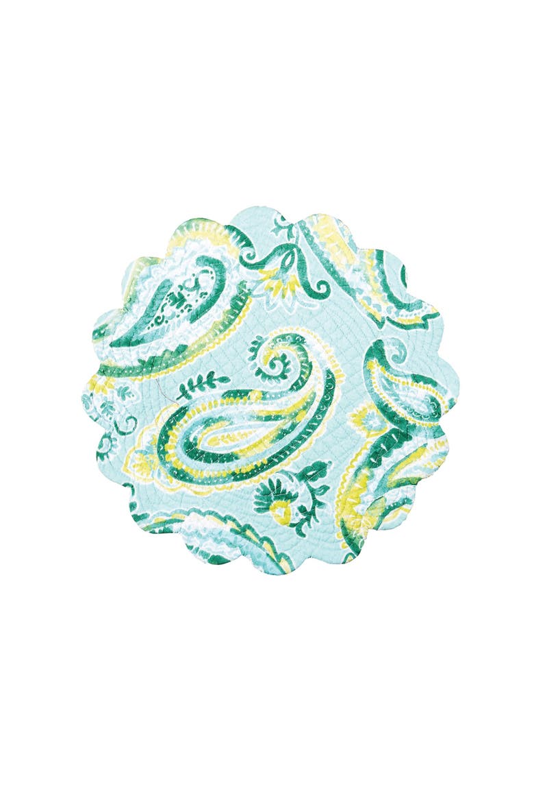 Jade Cotton Quilted Round Reversible Placemats Set of 6, 17", Alternate, color, Blue