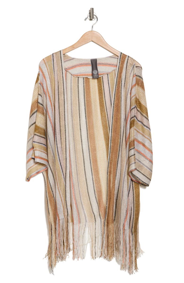 Vince Camuto Lurex Stripe Knit Topper, Alternate, color, Neutral Multi