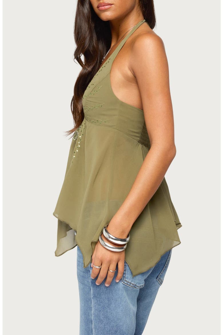 Bodie Sequin Chiffon Handkerchief Top, Alternate, color, OLIVE