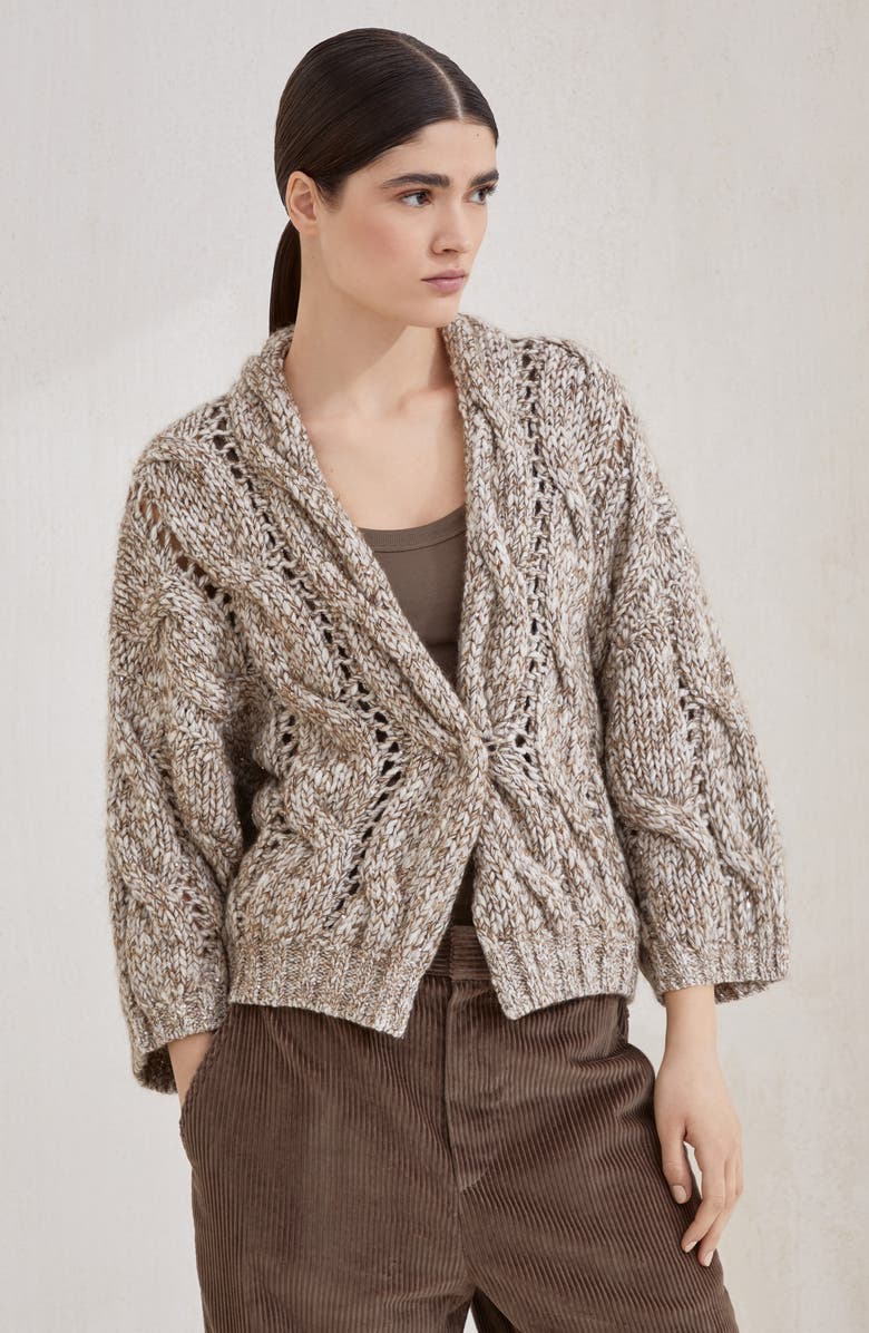 Brunello Cucinelli Dazzling chiné cardigan, Alternate, color, Beige