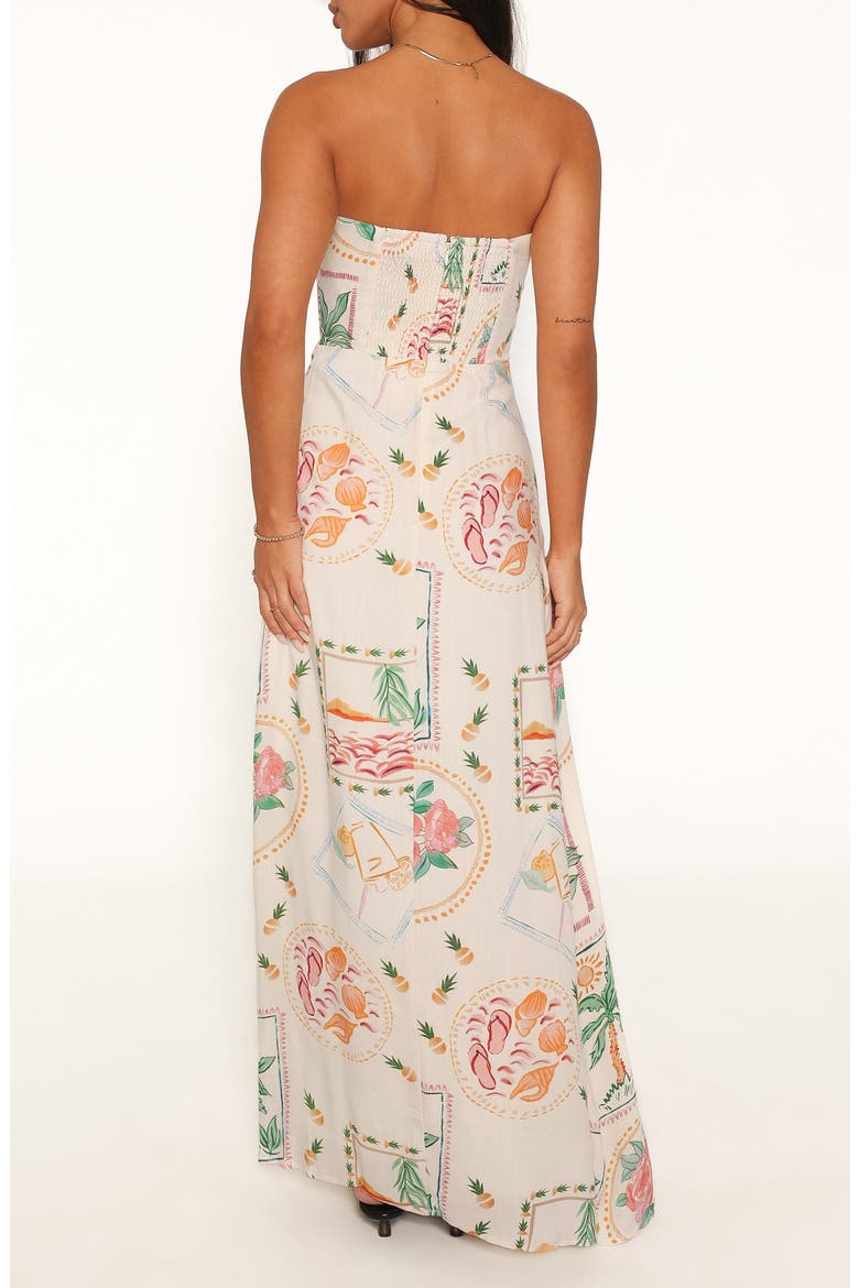 Lindon Strapless Maxi Dress, Alternate, color, CREAM PALM PRINT