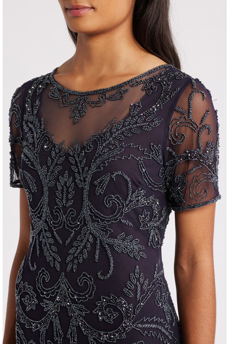 Embellished Illusion Neck Cocktail Dress, Alternate, color, EGGPLANT 503