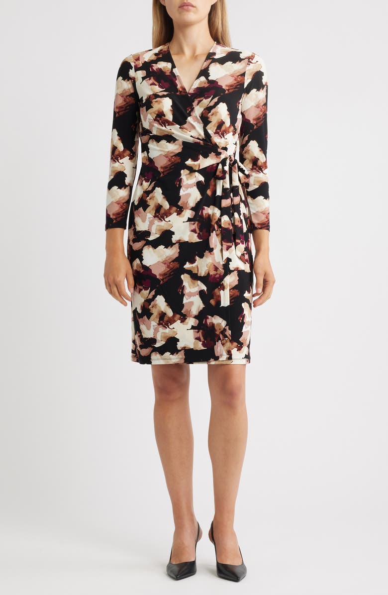 Anne Klein Abstract Print Wrap Dress, Main, color, Anne Black Multi