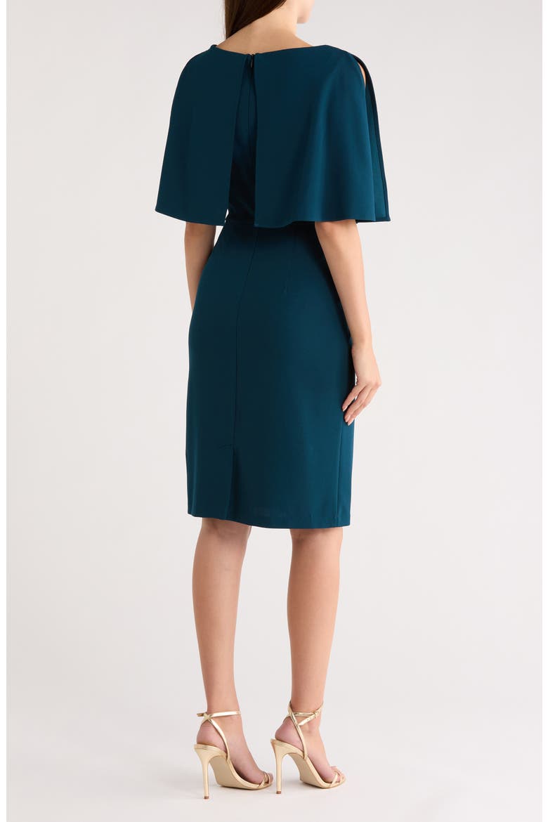 Cape Sleeve Crepe Sheath Dress, Alternate, color, DARK MALLARD
