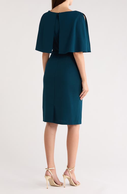 Connected Apparel Cape Sleeve Crepe Sheath Dress In Blue