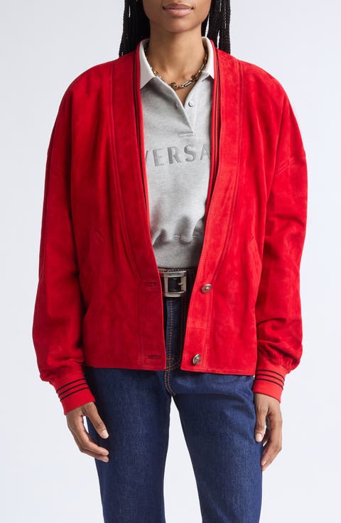 Lambskin Suede V-Neck Blouson Jacket