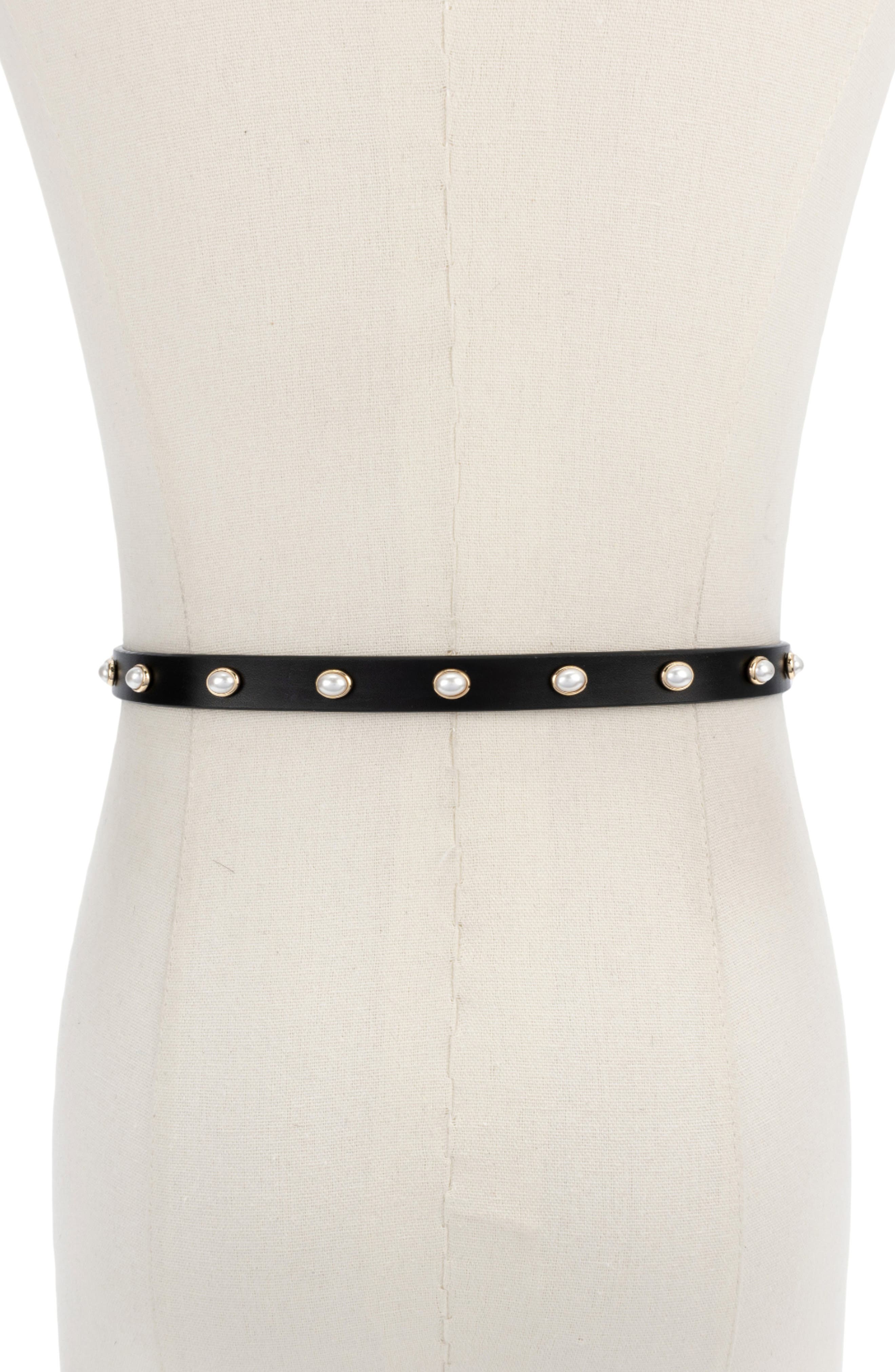Kate Spade New York Faux Pearl Halo Stud Leather Belt (Women 