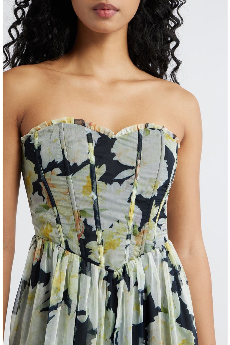 Remi Floral Strapless Corset Maxi Dress, Alternate, color, BLACK FLORAL