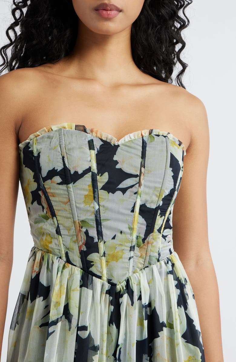 Lulus Remi Floral Strapless Corset Maxi Dress, Alternate, color, Black Floral