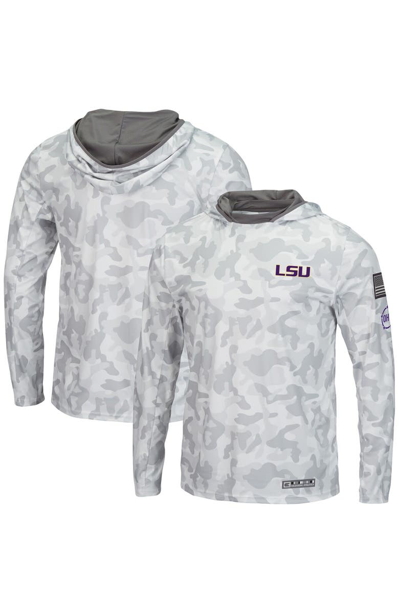 COLOSSEUM Men's Colosseum Arctic Camo LSU Tigers OHT Military Appreciation Long Sleeve Hoodie Top, Main, color, Arctic Camo