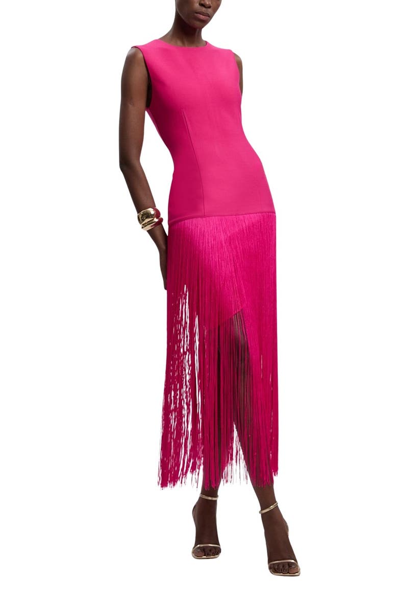 Form Fit Bandage Tassel Hem Mini Dress, Alternate, color, Pink