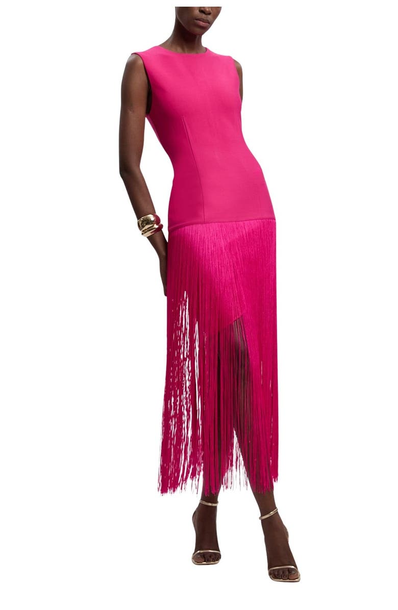 Karen Millen Form Fit Bandage Tassel Hem Mini Dress, Alternate, color, Pink