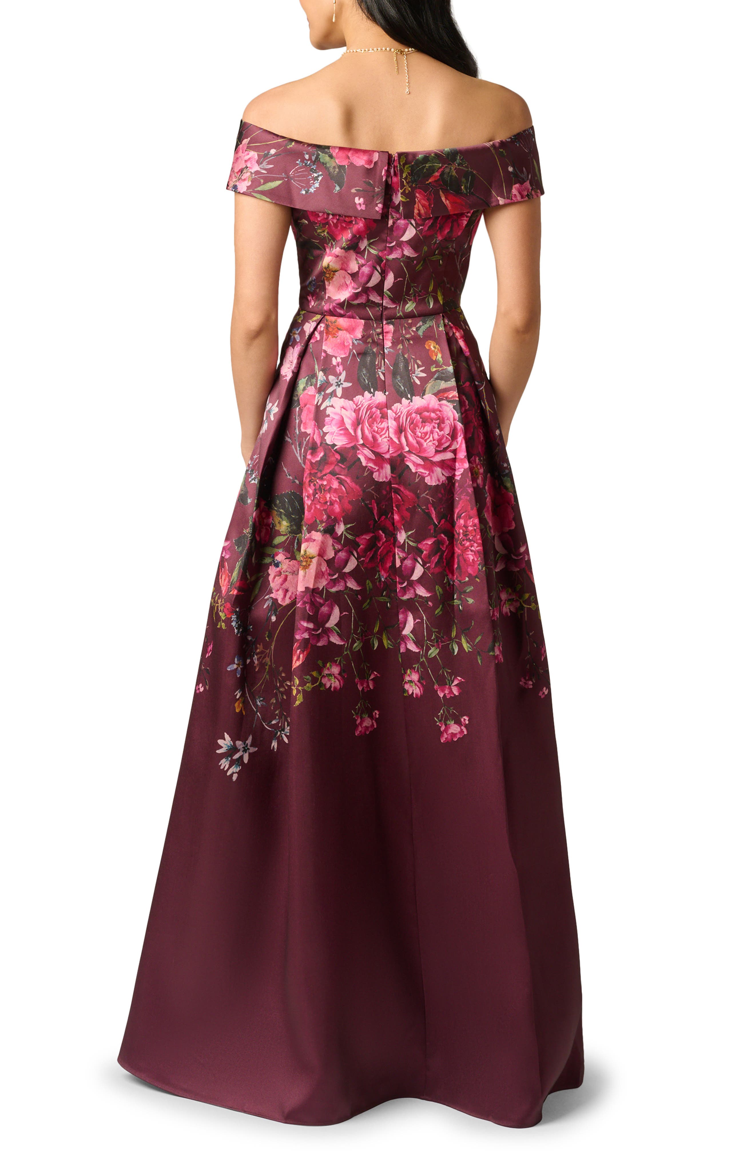 Adrianna Papell Off Shoulder Garden Floral Mikado Ballgown (Women ...