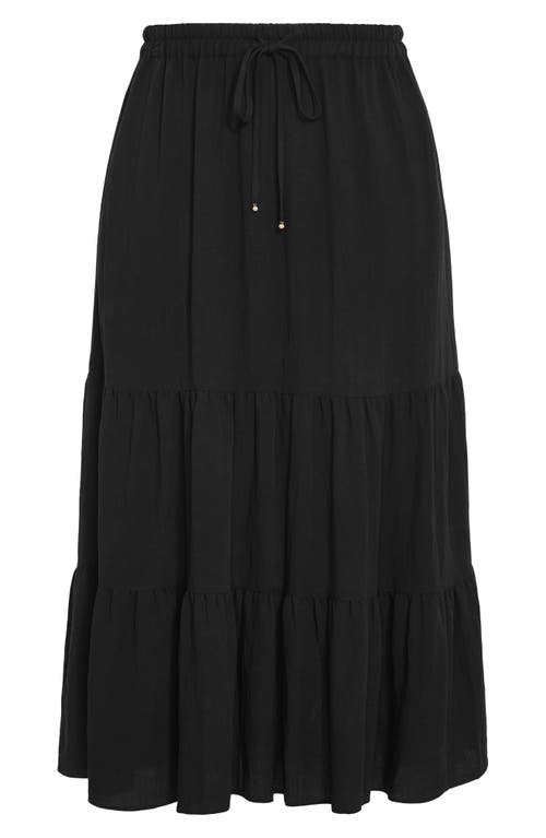 City Chic Breezy Tie Waist Tiered Maxi Skirt In Black