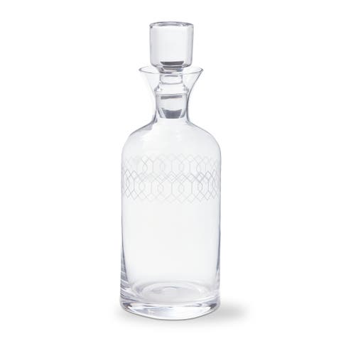 Fitz Etched Clear Glass Decanter Bar Pitcher 40 oz 4x4x11.5 in