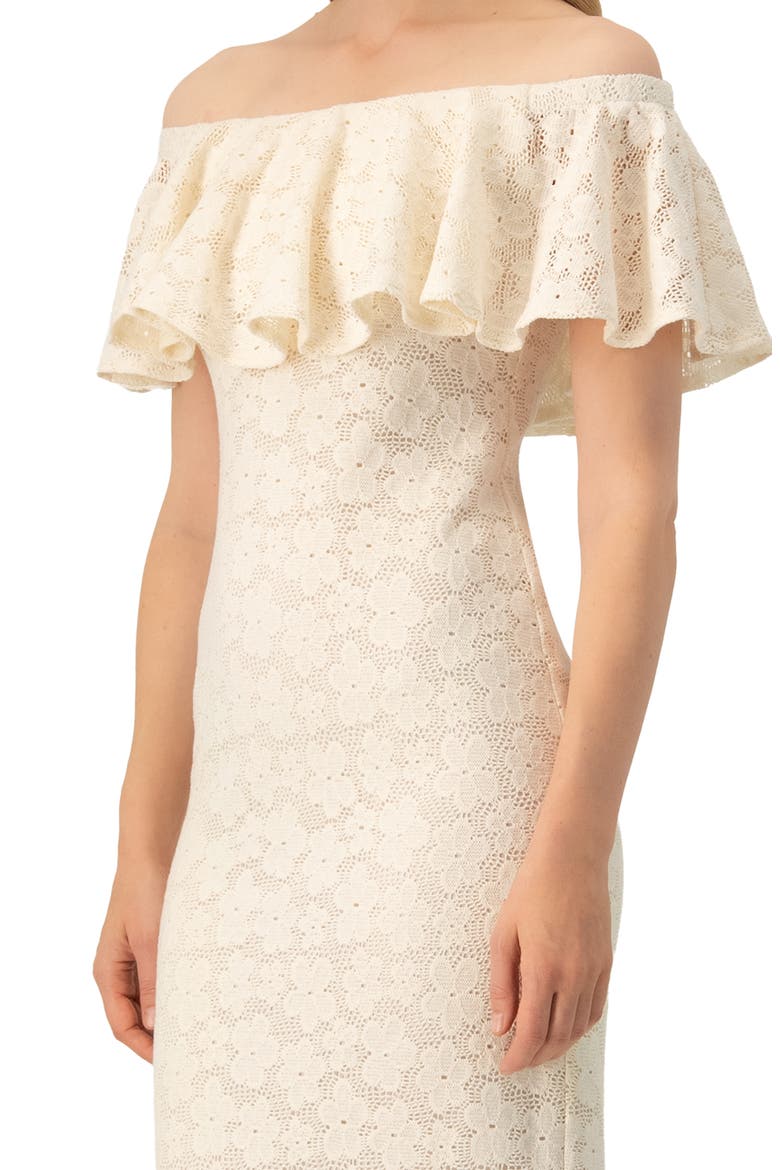 Lace Long Bardot Neckline Dress, Alternate, color, Ivory