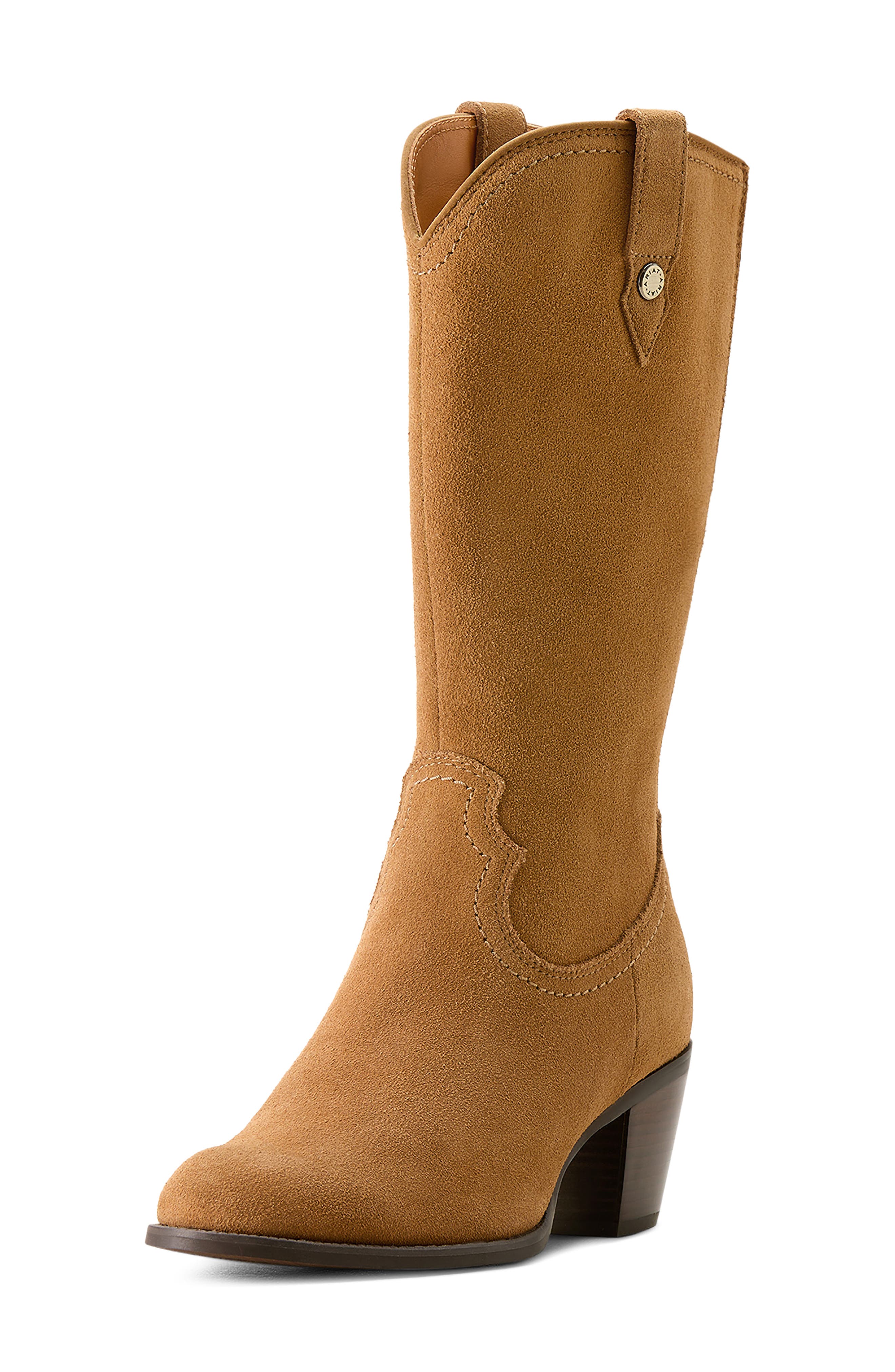 Addison Leather Western Boot, Alternate, color, CARAMEL SUEDE