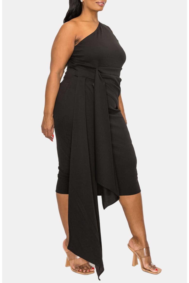 Esme Draped One-Shoulder Dress, Alternate, color, BLACK