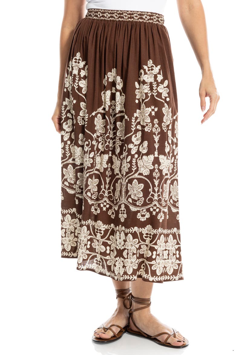 Floral Midi Skirt, Alternate, color, BROWN/ CRM MORDIC ELEGANCE