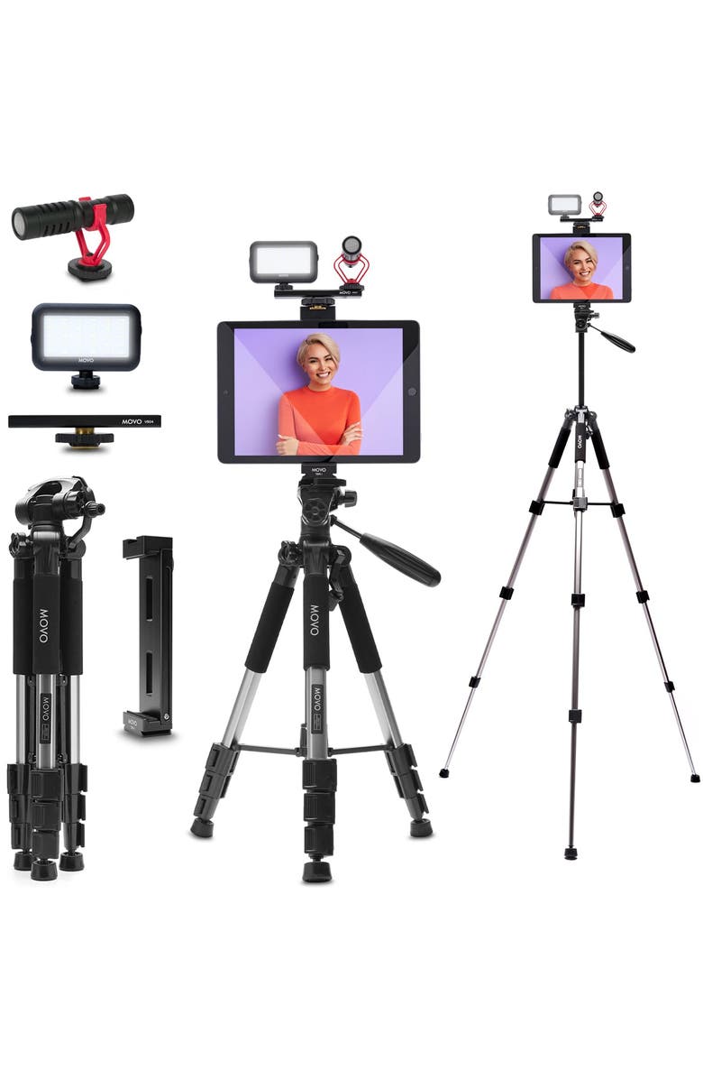 MOVO Tablet Vlogging Kit for iPad with Mic, Light, Full-Size Tripod, Main, color, Black