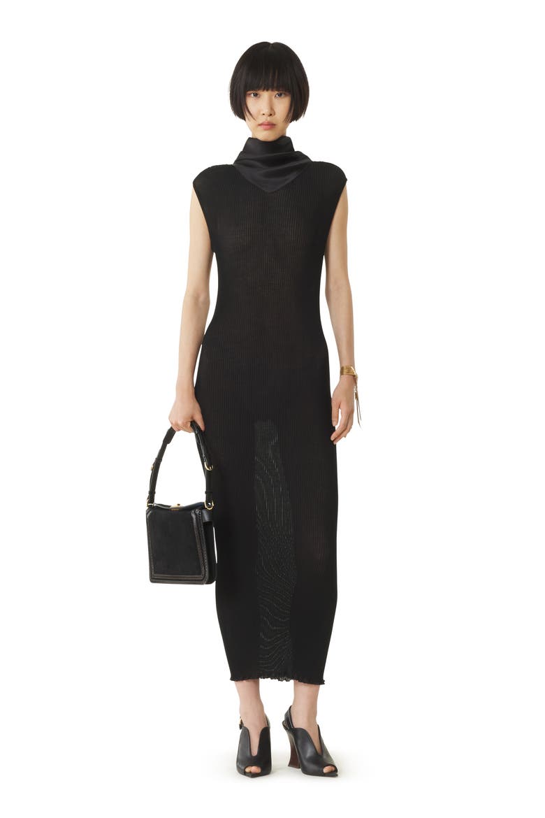Pleated Jersey Dress, Main, color, Black