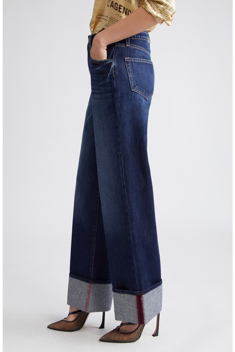 Miley High Waist Cuff Wide Leg Jeans, Alternate, color, DENMARK
