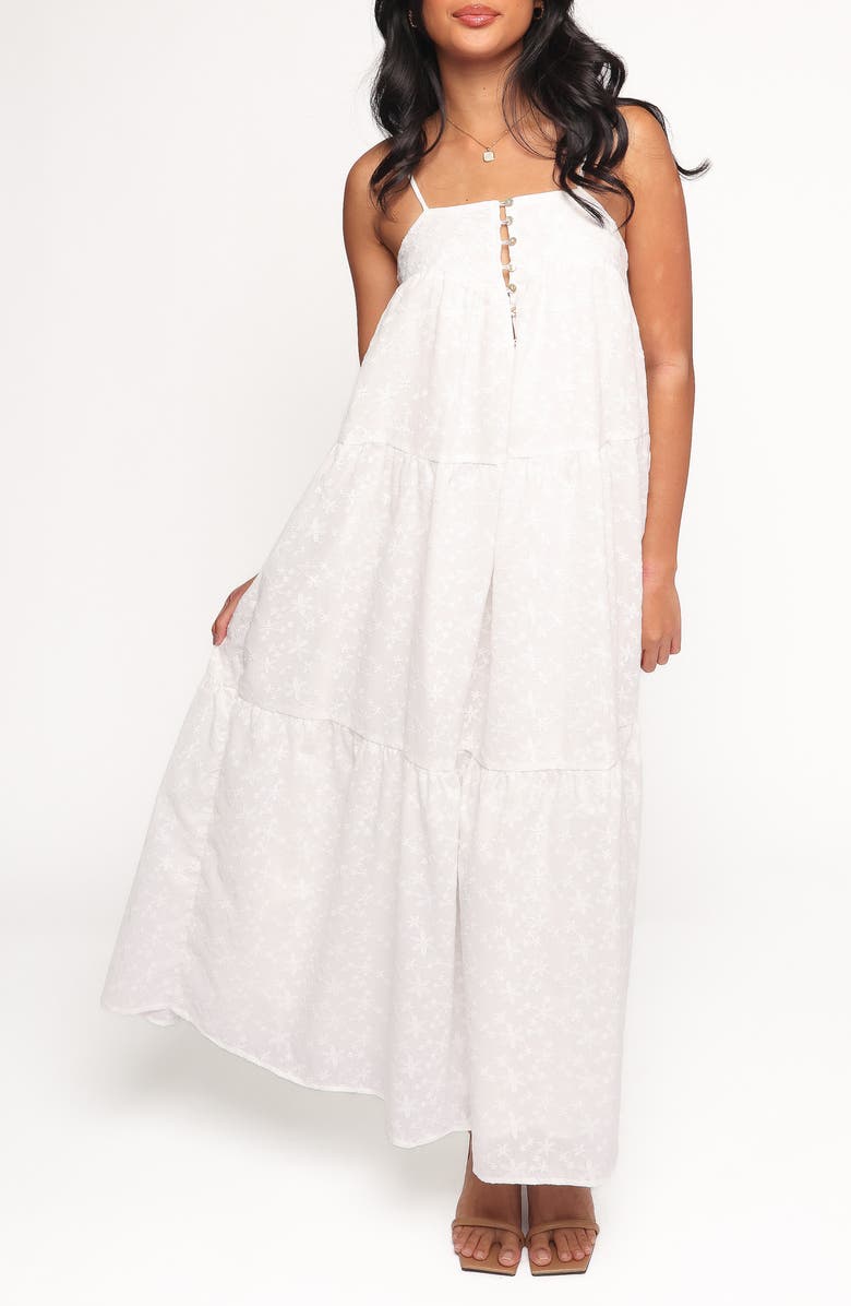 Petal & Pup Kendal Floral Embroidered Cotton Maxi Dress, Main, color, White