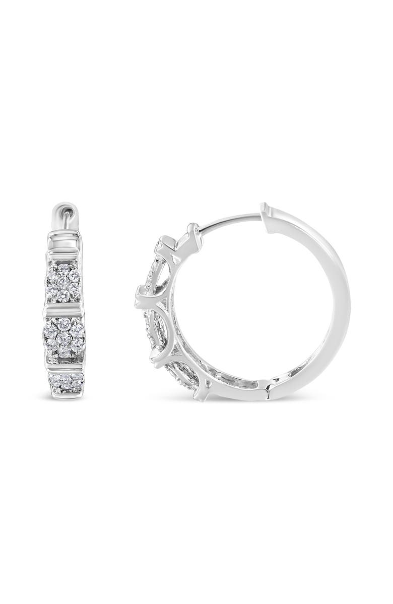 Haus of Brilliance Silver 1/2 Ct Lab Grown Round Diamond Floral Cluster Hoop Earrings, Alternate, color, White
