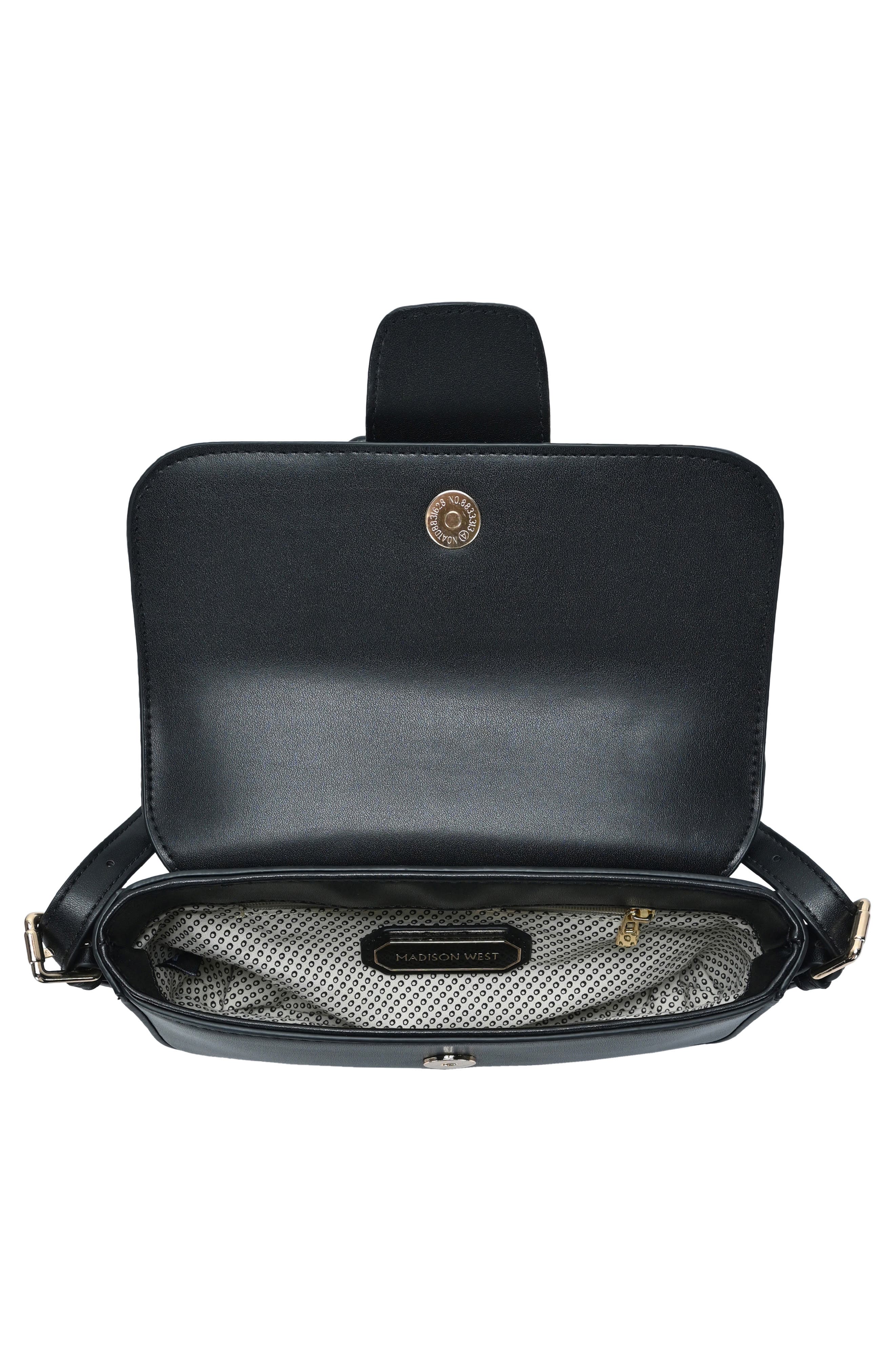 Buckle Baguette Shoulder Bag, Alternate, color, BLACK
