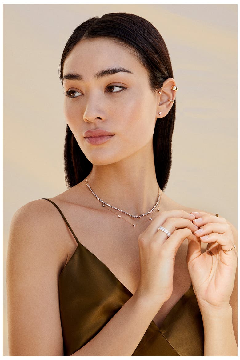 Diamond Cluster Half Riviera Necklace, Alternate, color, YELLOW GOLD
