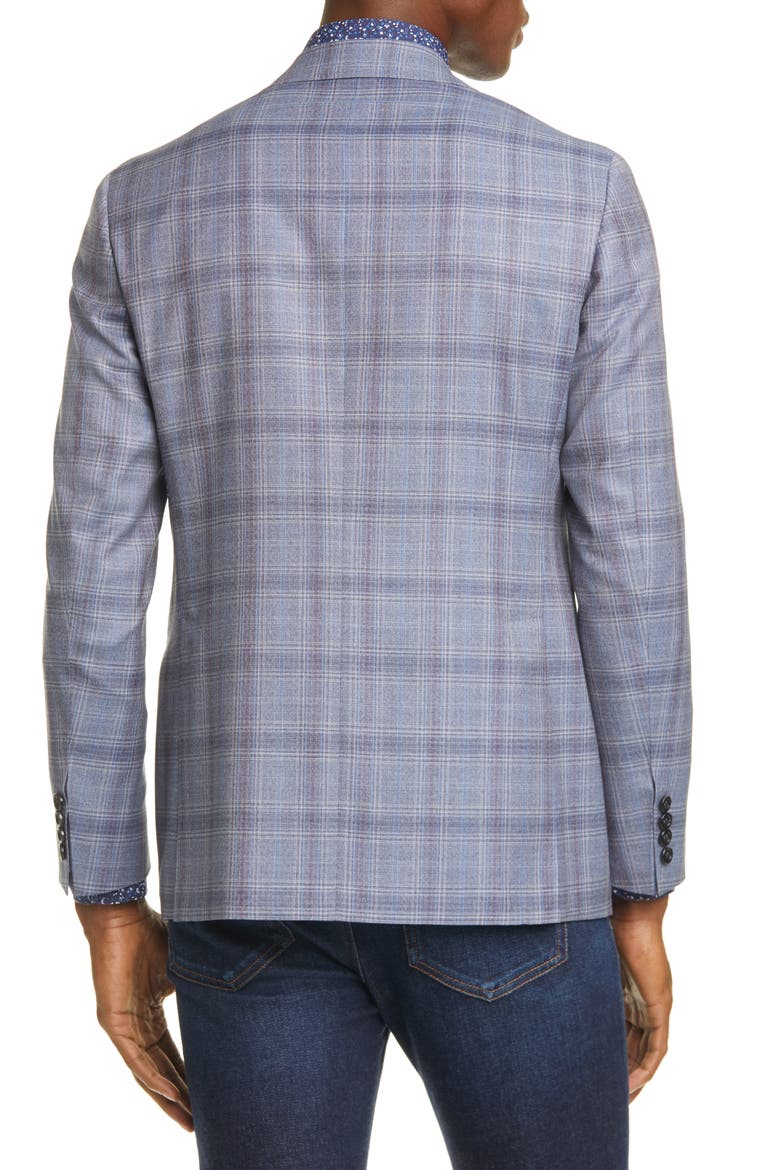 Kei Trim Fit Plaid Wool Sport Coat, Alternate, color, GREY