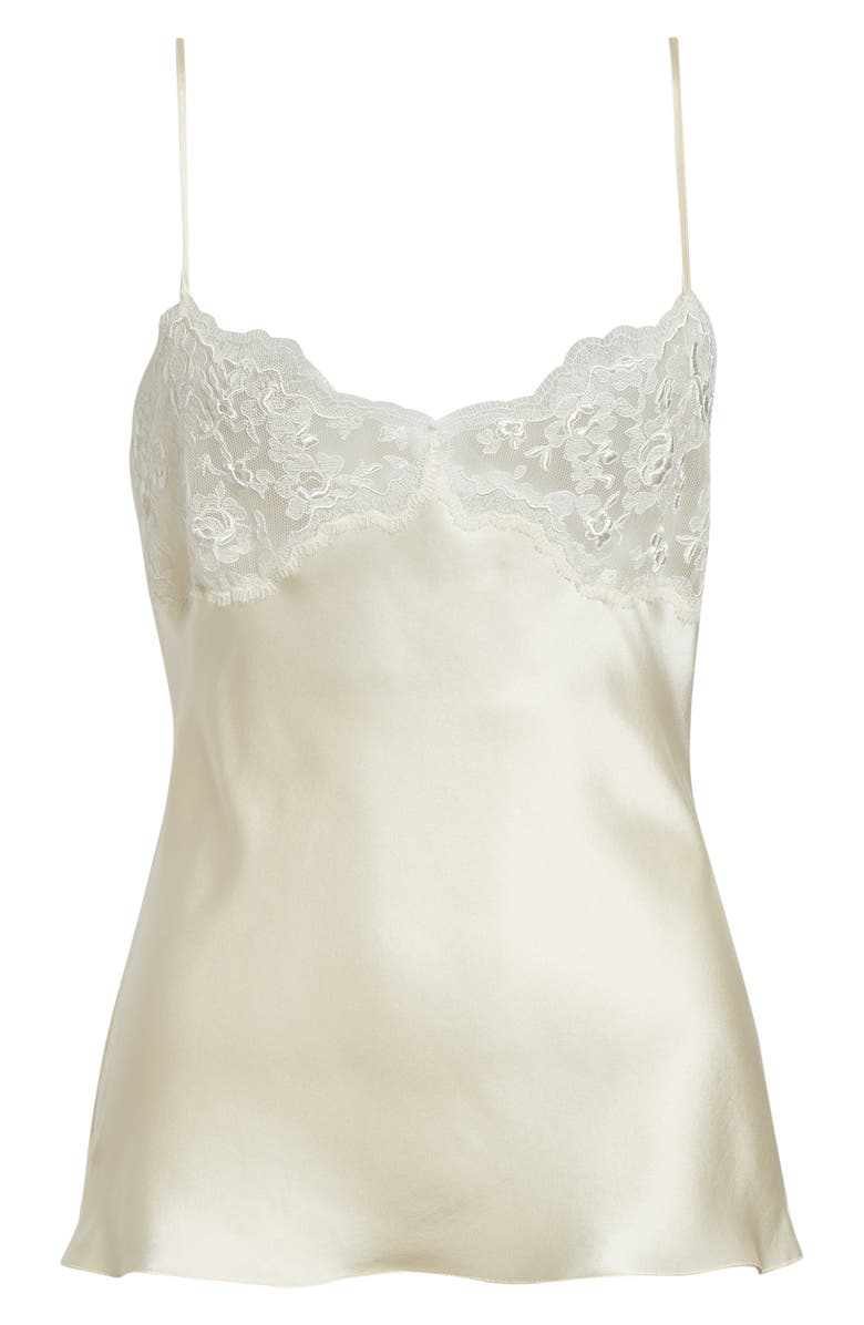 Chloé Lace Trim Silk Satin Camisole, Alternate, color, 112 Eden White