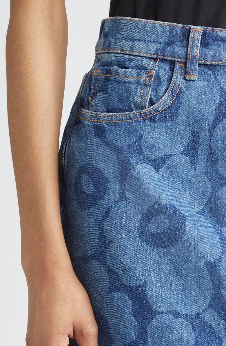 Marimekko Maridenim Ruudut Unikko Denim Miniskirt, Alternate, color, Mid Indigo