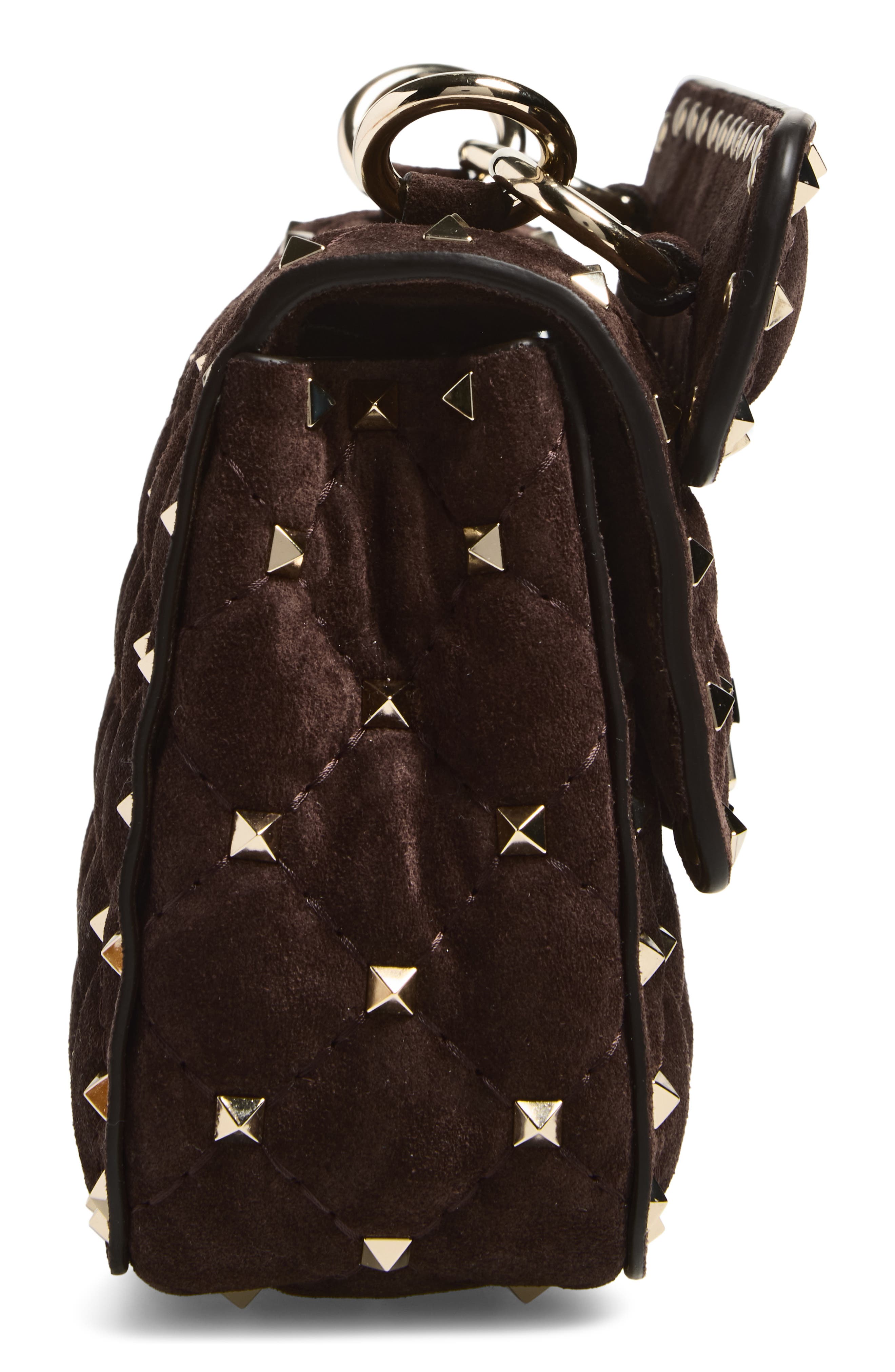 Small Rockstud Spike Leather Shoulder Bag, Alternate, color, BROWN