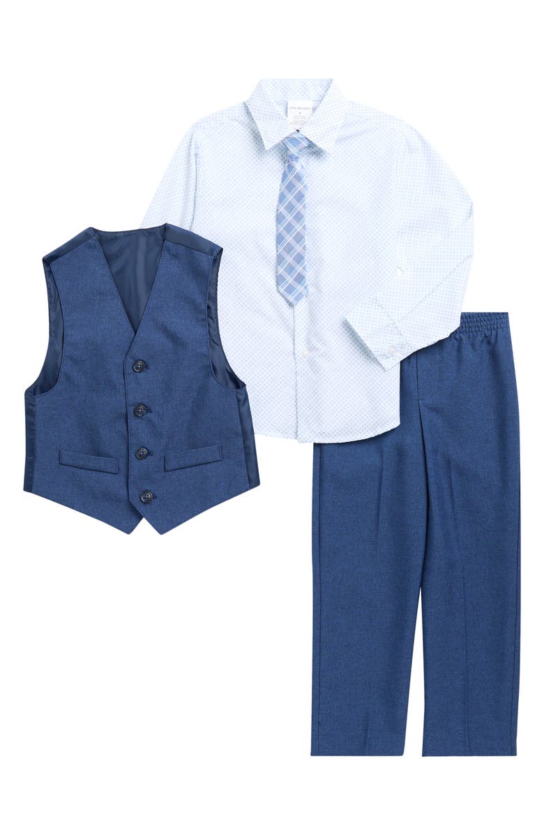 VAN HEUSEN Kids' Button-Up Shirt, Tie, Vest & Pants Set, Main, color, Blue Print